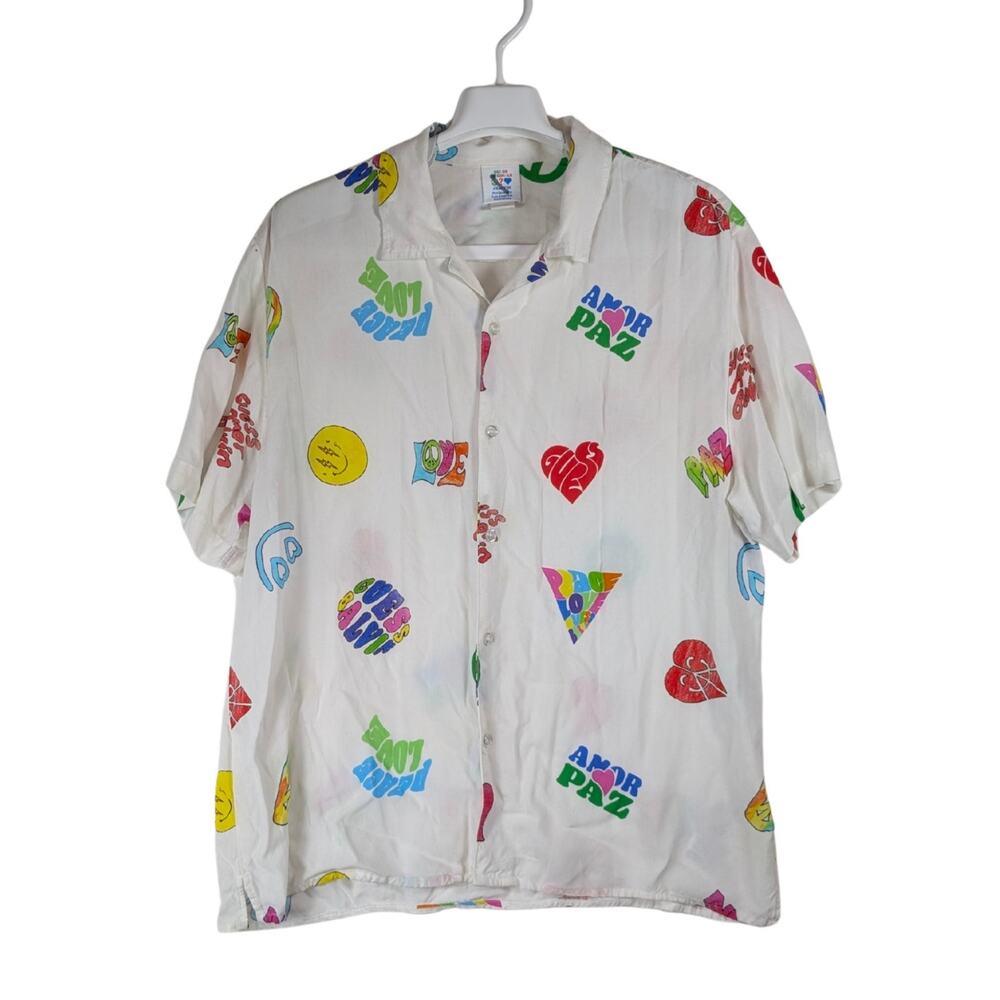 Guess Originals x J Balvin Love Camp Button Up White Shirt Men’s Size Small USED